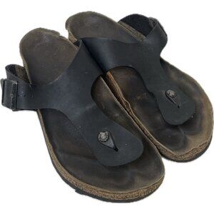 Birkenstock Gizeh Men Size 43 US 10 Black Leather Cork Sandal Boho Thong